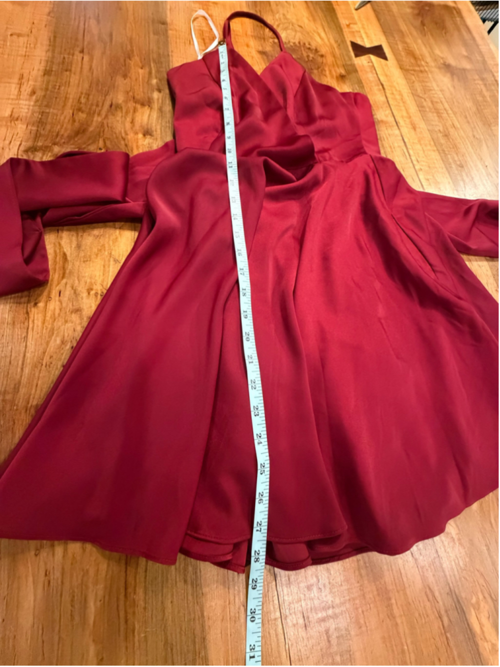Lulus Women Burgundy Red Satin Halter Wrap Skater Cocktail Dress Size Small EUC - Picture 11 of 11